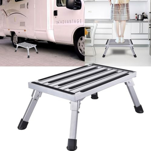 Johgee Marche Pied Pliable Escabeau Pliant Aluminium Marchepied Caravane Antidérapant Capacité 150 kg, Taille 47 x 30 x 23 cm