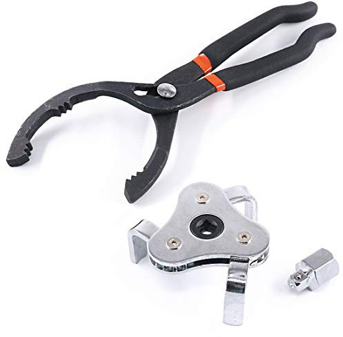 Glarks Universal Oil Filter Wrench Set, A 12-inch Long Handle Grip Pliers with A 3 Jaw 2 Way Remover Tool Adjustable Oil Filter Wrench for Auto Motorcycle and Trucks Use