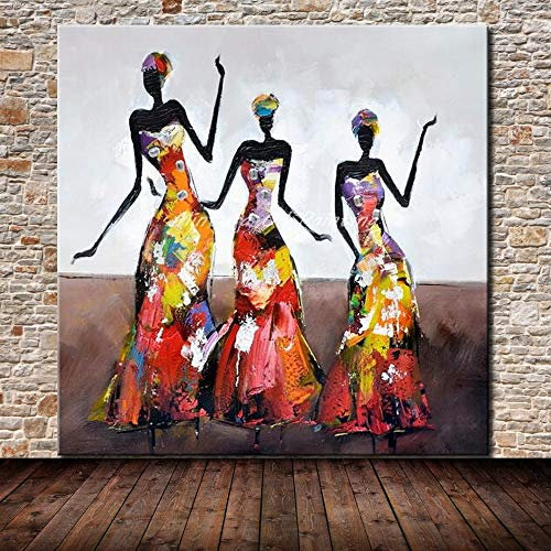 Ölgemälde Auf Leinwand Handgemalt,Abstrakte Bild Malen, 3 Afrikanischen Schwarzen Frauen Tanzen,Moderne Luxuriöse Große Mauer Dekor Artwork Für Home Schlafzimmer Wohnzimmer Erwachsene Geschen