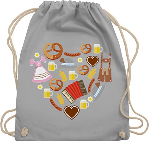 Shirtracer Turnbeutel Rucksack - Kompatibel mit Oktoberfest Tasche - Bayrisches Herz - Unisize - Hellgrau - trachtenrucksack bayrische bayerische juterucksäcke trachtentaschen bayrisch beutel