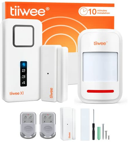 tiiwee Home Alarm System Kit X1 XLPIR - Alarmanlage mit 2 Fenster- oder Tuer Sensoren, 1 Bewegungsmelder und 2 Fernbedienungen - Erweiterbar