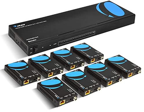 OREI 4K 1x8 HDMI Extender Splitter, Multiple Over Single Cable CAT6/7 4K@60Hz 4:4:4 HDCP 2.2 with IR Remote EDID Management - Up to 115 Ft - Loop Out - Low Latency - Full Support