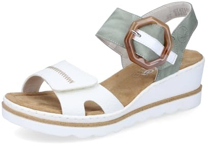 Rieker Women Sandals 67476, Ladies Strappy Sandals,Summer Shoe,Summer Sandal,Comfortable,Flat,Green (grün Kombi / 81),40 EU / 6.5 UK