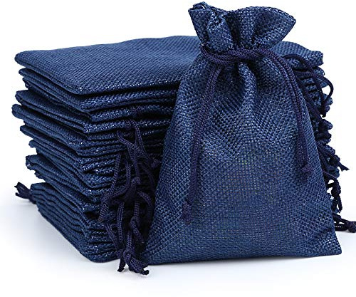 Adventskalender zum Befüllen, 24 Marineblau Säckchen, 10 x 14 cm, Kordelzug | Stoffbeutel in rustikaler Jute-Optik; ideal für Advent, Weihnachten, Nikolaus sowie kleine Geschenke und Überraschungen