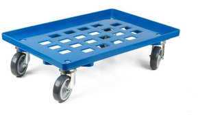 Transportroller 600x400mm Rasterboden mit 4 Gummi Lenkrollen - Blau - Rollwagen Transportwagen Rollbrett