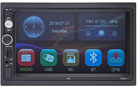 PNI V8270 2 DIN Multimedia-Navigation mit GPS MP5, 7 Zoll Touchscreen, UKW-Radio, Bluetooth, Mirror Link, AUX, USB, microSD