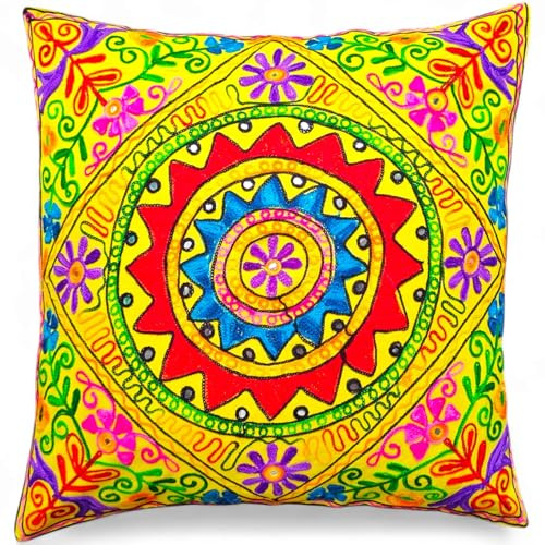 Housses de coussin faites à la main,60x60 cm,Motif mandala,En coton,Avec miroirs brodés,Style bohème,Décoration d'intérieur,Yoga indien Takiya,Extérieur,Intérieur,61x61 cm,Vegan