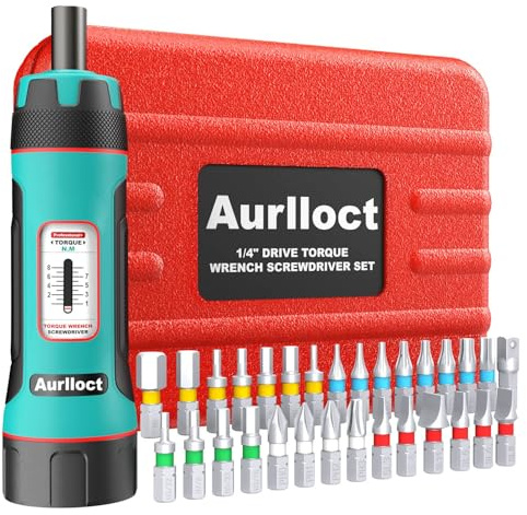 Aurlloct 1/4 Torque Screwdriver Wrench Set, 1-8 Nm Torque Wrench Bits Set with 1/4 Hex to 1/4 Socket Adapter, for Household Repairs, Bicycle Maintenance
