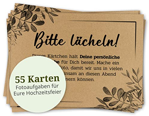 Fotokarten Hochzeit - Hochzeitsspiele für Gäste - 55 Aufgabenkarten Fotospiele