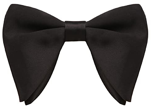 WANYING Papillon da Uomo Oversize Nero o Fiocco Grande Papillon a Farfalla Già Legato con Chiusura a Gancio - Tinta Unita Nero