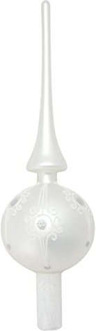Lauschaer Christbaumschmuck - Christbaumspitze matt Silber-Weiß mit Glitter Dekor in Weiß, Ornamente, Länge ca. 28 cm
