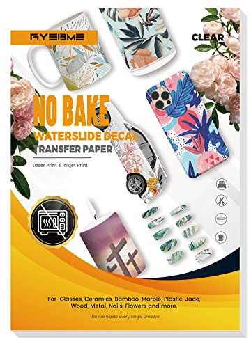 Ryebme wasserschiebefolie für laserdrucker & tintenstrahldrucker kerzen tattoo folie A4 X 25 Blatt für helle Farbe kerzen Spielzeugmodelle,Tassen,Keramik, Glas, Kunststoff (klar)