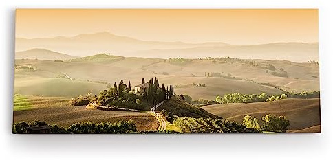 Paul Sinus Wandbild 120x50cm Toskana Landschaft Italien Finca Morgentau Grün