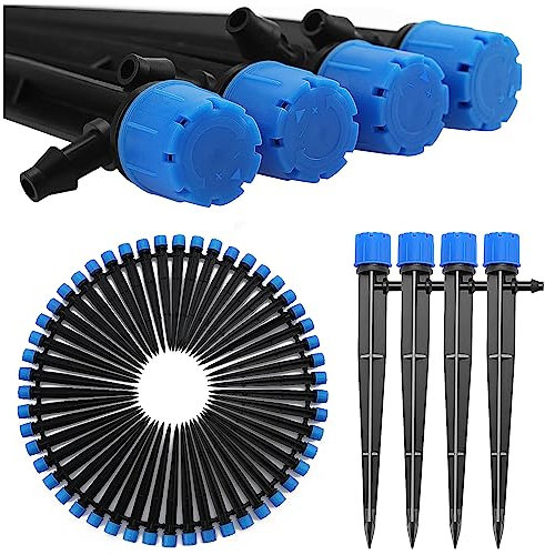 VooGenzek 50 Stücke 360 Grad Einstellbare Bewässerung Sprinkler, 8-Loch Garten Bewässerung Tropfer mit Barb Verbinder & Micro Drip Rohrhalter for 4/7mm Schlauch, für Gewächshaus, Topfpflanzen, Blau