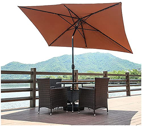 CLoxks Sombrilla de Playa,Mesa Rectangular para Patio al Aire Libre con sombrilla LED Inclinación y manivela Sombrilla para Exteriores para terraza de jardín Marrón