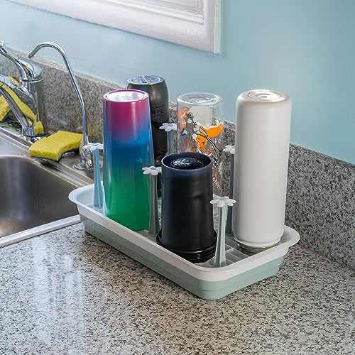 L-WASH Large Countertop Bottle Drying Rack - Ideal for Insulated Water Bottles, Drinking Glasses, Sports Bottles, Baby Bottle Drying Rack, Tumblers, Mugs, Bottle Washer