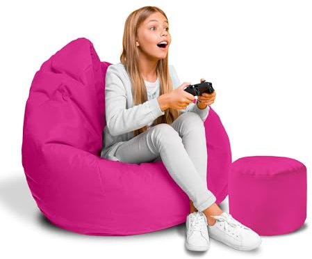 DreamRoots Sitzsack für Kinder und Erwachsene - Sitzsack mit Füllung, Lehne, Hocker und Bezug - Oxford Stoff 220 gr/m2 Wasserdicht - Sitzkissen Boden - Chill Sack S, Zartrosa