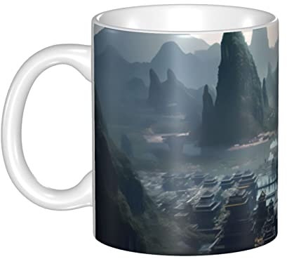 RFSHOP Tasse à café en céramique personnalisée avec poignée, petite ville dans les montagnes