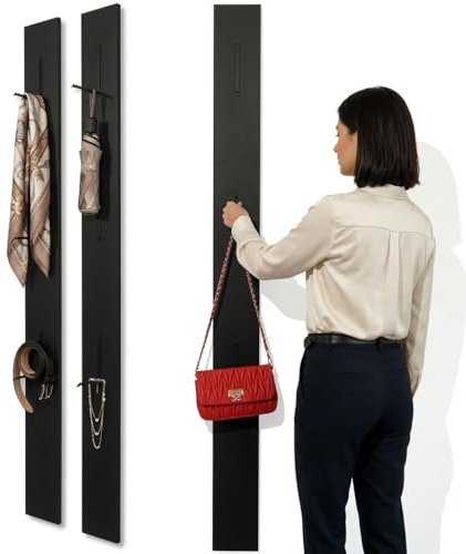 FLEXISTYLE Holz Kleiderhaken Wandgarderobe Klappbar Platzsparend Garderobenhaken Garderobenleiste für Flure, Garderoben, Schlafzimmer und Badezimmer (Schwarz)