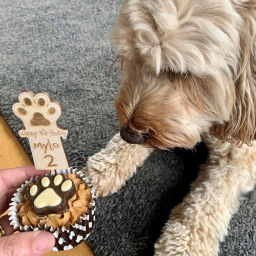 Hund Geburtstag Cupcake Topper, Personalisierte Kuchen Topper für Hunde Welpen Party Pfote Druck Kuchen Topper Cupcake Dekoration Haustier Kuchen Pick 2