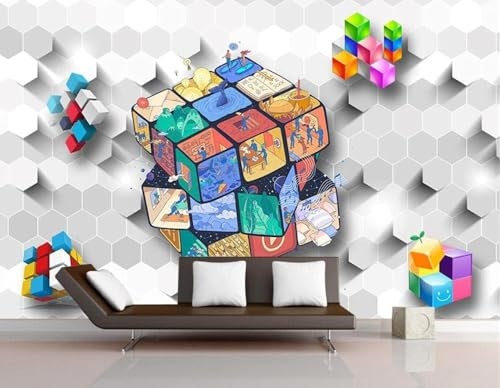 Papel Pintado Personalizado Figuras Geométricas Para Niños Rubik Cube Home 3D Wallpaper Pared Pintado Papel Tapiz 3D Decoración Dormitorio Fotomural Sala Mural-430cm×300cm