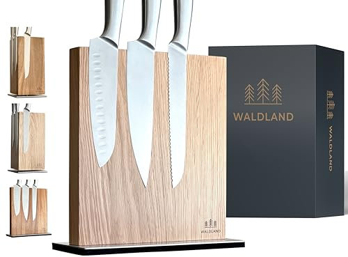 WALDLAND Premium Knife Block without Knives - Magnetic Knife Block Made of Elegant and Robust Oak Wood I Magnetic Knife Holder for Knives I Magnetic Knife Holder I Wooden Block