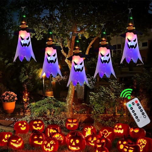 5 Pcs Halloween Deko Geisterhexe Hut Outdoor Kinder Garten Dekorations Accessoires Gruselig Set Fensterbilder Mitgebsel Geschenke Haloween Zubehör Party Decorations Aussen Banner Kindergeburtstag