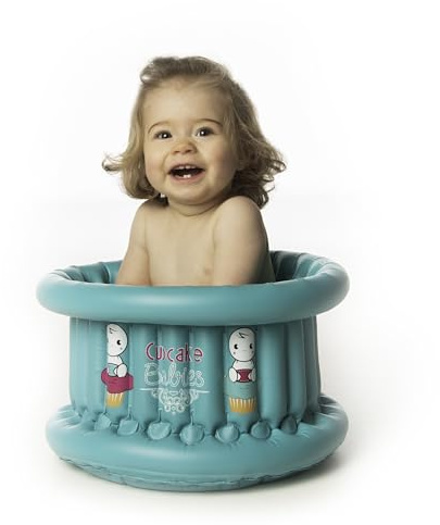Cupcake Babies Pequeña bañera hinchable, cómoda para bebés y niños de hasta 12 meses, apta para uso interior y exterior, diámetro 35 cm x 22 cm, color turquesa
