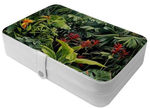 Reise-Schmuckschatulle Tropical Jungle Plants-1429 – Ihre tragbare Schatztruhe für Ringe, Ohrringe, Halsketten. Tolles Geschenk für Frauen, die gerne reisen, große Organizer-Hülle, 1 Packung