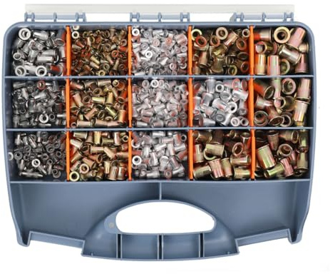 YILIKISS 1200-Tlg Nietmutter Sortiment Box Blindnietmuttern Satz Einnietmuttern Set Werkzeugkopf Einpressmuttern Einschmelzgewinde Einschraubmuttern M3-M12 Nietmutter Gewindenieten Nietmuttern Satz