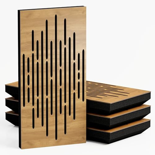 4 Pack — Narrow Sound Absorption-Diffuse Acoustic Panel | 50x25cm | Absorption - Diffusion - Reflection - Soundproofing | Model-Thickness-Color: (WAVE - 53mm | Oak]