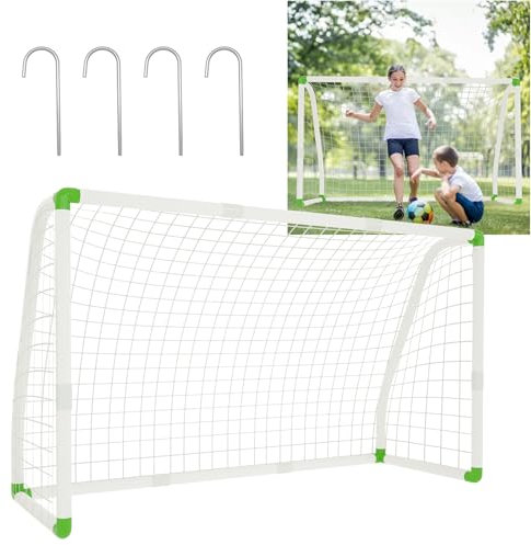VANCHEMO Fußballtor PVC Fußballtore für Garten Kinder, 180x80x120cm Tragbar Fussballtor mit Torwand und Netz, für Fußball Training Fußballschuss, Draußen und Drinnen, Weiß