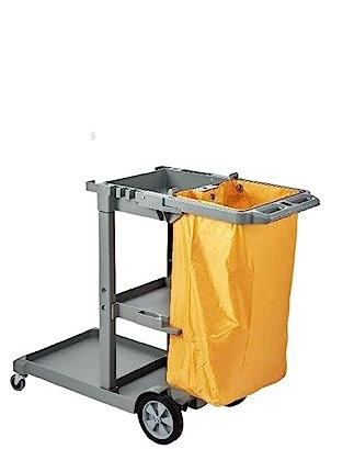 Janitorial Cart,Black/Grey Cleaning Cart 3-Shelf Commercial Janitorial Cart 200 lbs Capacity Plastic Housekeeping Cart with 25 Gallon Bag(Black with Cover)