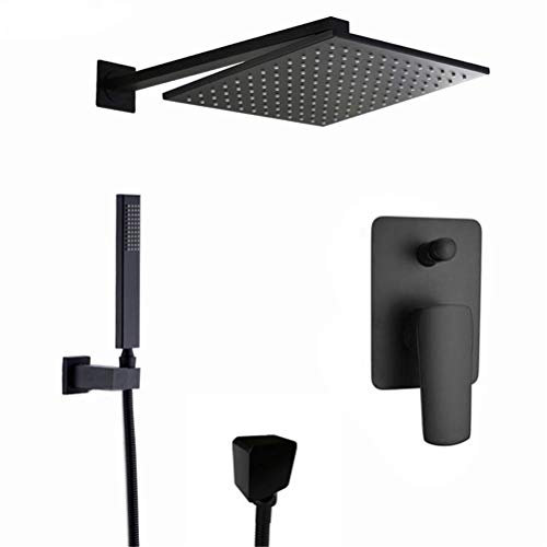 Set rubinetto doccia, set doccia quadrato in ottone nero opaco rubinetto bagno 8-12 soffione doccia a pioggia braccio doccia deviatore miscelatore doccetta set doccia con
