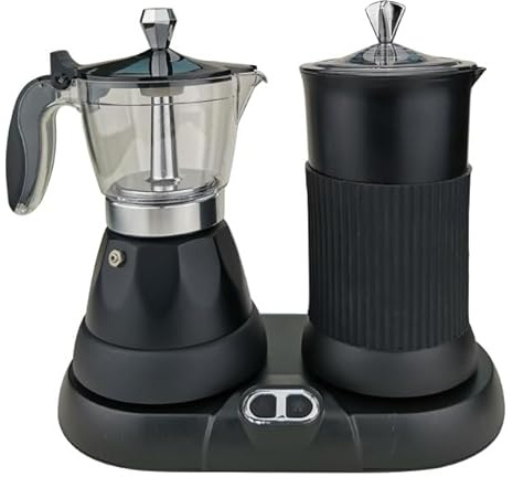 Cafetière à expresso italienne avec mousseur à lait et cuiseur vapeur 5 tasses 2 en 1 pour cappuccino, moka, latte macchiato (noir)