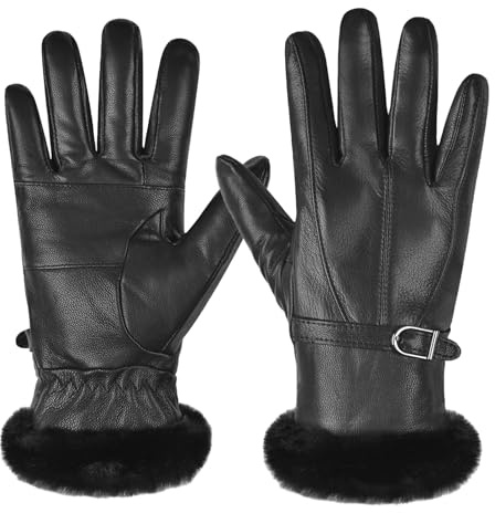 Harssidanzar Leather Gloves For Womens Thermal Lined Winter Sheepskin Leather Gloves SL022UK,Black,Size M
