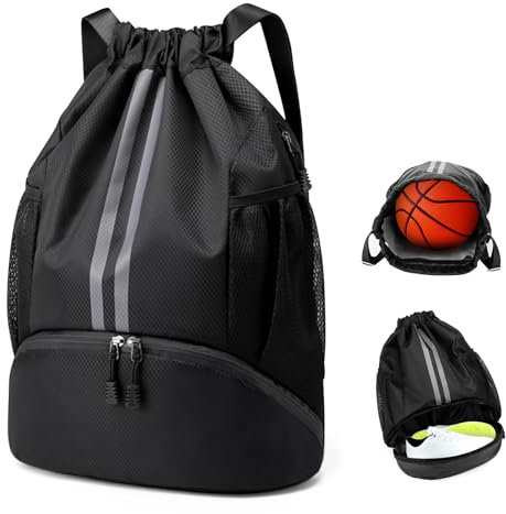 TOSAVGA Turnbeutel mit Kordelzug, Wasserdicht Sportbeutel mit Schuhfach, Sportrucksack mit Innentasche, Außentasche, Gym Bag Turntasche Große Kapazität, Schwimmbeutel für Damen Herren Kinder Jungen