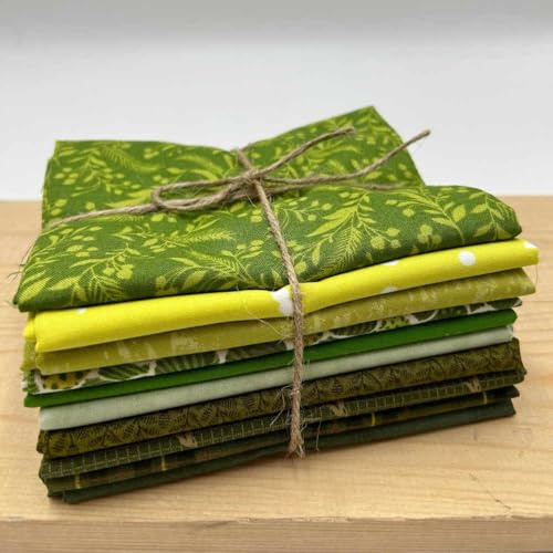 Kt KILOtela - Bomullslappning, 10 stycken 45 x 55 cm, Fat Quarter, Tillverkad i Japan, Quilting, Hantverk, Gör-det-själv-sömnad, Blommor, Geometrisk, Grön, Vit, Brun