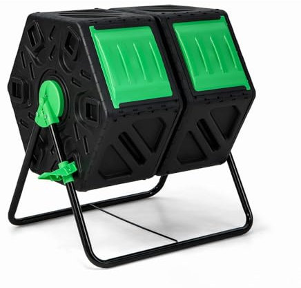 WESTMANN Kunststoff Trommelkomposter Humus-Duo | 2er rotierender Komposter | 120 L | Mobiler Komposter für Gartenabfälle | Rückenschonend & platzsparend | Schwarz | 60x74x67 cm