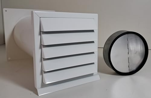 Ventilation-Nord Energiespar Edelstahl Mauerkasten Ø150 mit zwei Rückstauklappen | Wetterschutz, Tropfkante & Einfache Montage - Pulverbeschichtet weiß (mit Edelstahl Insektenschutzgitter)