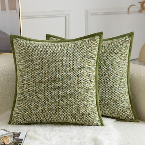 Yaertun Chenille Kissenbezug Tie-DyeDesign Kissenhülle Dekorative Sofakissen Dekokissen Zierkissenbezug Weicher Samt Rückseite Kissenbezüge für Wohnzimmer Schlafzimmer 2er Set 40x40 cm Grasgrün