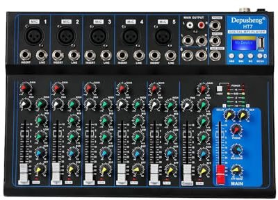 EBAYTV Mezclador de Audio, Consola de Mezclas portátil for DJ, Consola de Mezclas de Sonido con alimentación de 48 V for grabación por computadora, mesas de Mezclas for Bandas y grabación en Estudio