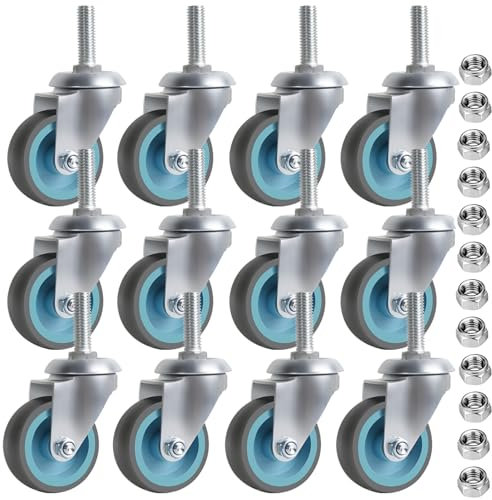 IQWTU 50mm Ruote Girevoli con Perno Filettato M10X30, Set di 12 Rotelle per mobili Rotelle Pivotanti a 360°, Ruote per Carrello Ruota per Trasporto Pesanti per Mobili (12 pezzi, 50 kg per rotella)