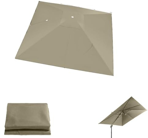 Tettoia di ricambio per ombrellone quadrato da 3 m, 8 stecche, protezione UV, copertura per ombrellone da esterno, ricambio per ombrellone da spiaggia, impermeabile, colore beige, cachi, 3x3m(10' x 10