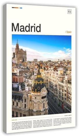 Madrid Travel, Spain City - Póster en lienzo para decoración de dormitorio, paisaje, oficina, habitación, regalo, 20 x 30 cm