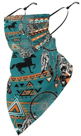 Women's Reusable Triangle Scarf Face Cover Scarf Ear Loop Bandana UV Sun Protection And Dust Prevention Dream Catcher Western Southwest Mesas Ethnic Aztec Horse Art
