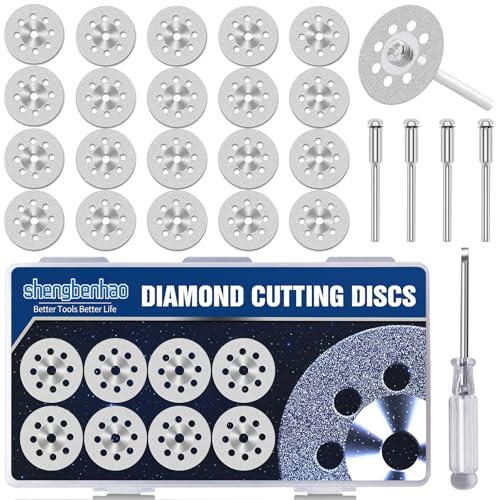 shengbenhao 20PCS 545 Diamond Cutting wheel for Dremel Rotary Tool - 20MM | Cutting Discs with 3mm Mandrel for cutting Stone, Glass, Ceramic, Marble
