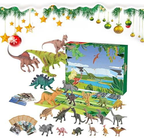 Yuemeuy Calendrier de l'Avent Dinosaure,Mini Figurine Dinosaure avec Accessoires Interactifs - Décoration de Comptoir Bibliothèque Cheminée pour Favoris de Fête de 24 Jours pour Garçons et