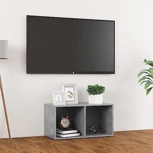 HETFTJN TV-Schrank Lowboard Betongrau 72x35x36,5 cm Holzwerkstoff Modernes Sideboard mit 2 Fächern Platzsparend für Wohnzimmer Esszimmer