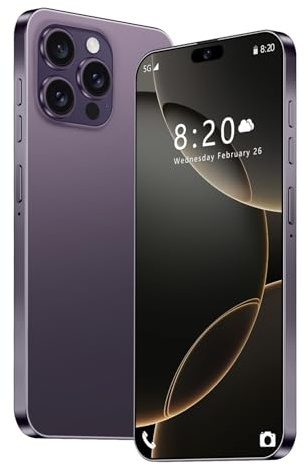 Smartphone I16 Pro Max, Android 14 (version Mondiale), 16 Go 1 To, Processeur Deca Core, Écran 7,3 Pouces, Double SIM 8000 MAh, Appareil Photo Principal 108 Mpx, 5G, Face ID/GPS,Purple-7.3 Inch
